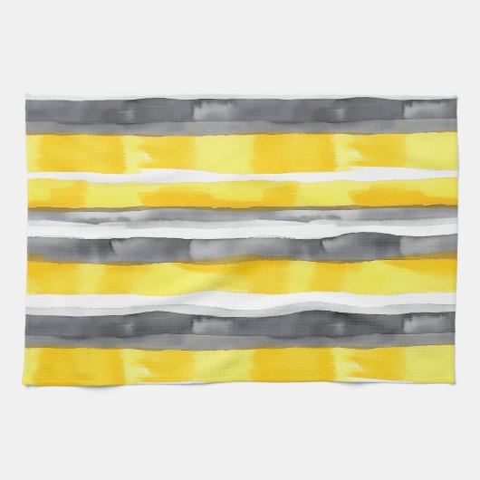 Waterverf Geel Grijs Wit Gestreept Theedoek (Horizontaal)