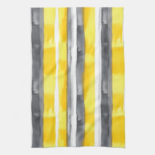 Waterverf Geel Grijs Wit Gestreept Theedoek (Verticaal)