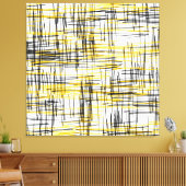 waterverf "Geel grijs zwart krabbels" Abstract Canvas Afdruk (Insitu (Woonkamer))