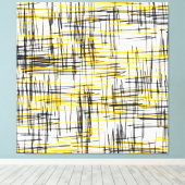 waterverf "Geel grijs zwart krabbels" Abstract Canvas Afdruk (Insitu (Houten vloer))
