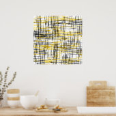 waterverf "Geel grijs zwart krabbels" Abstract Poster (Keuken)