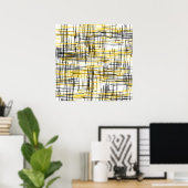 waterverf "Geel grijs zwart krabbels" Abstract Poster (Thuiskantoor)