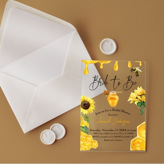 Waterverf Geel Honing Bruid Naar Bijen Vrijgezelle Acryl Uitnodigingen