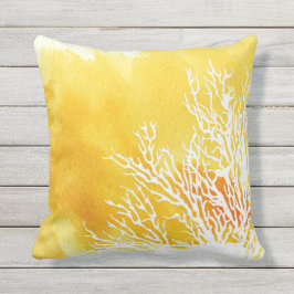 Waterverf geel koraalrif trendy strand zomer buitenkussen