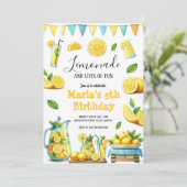 Waterverf geel limonade verjaardagsfeestje invitat kaart (Staand voorkant)