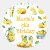 Waterverf geel limonade verjaardagsfeestje ronde sticker (Voorkant)