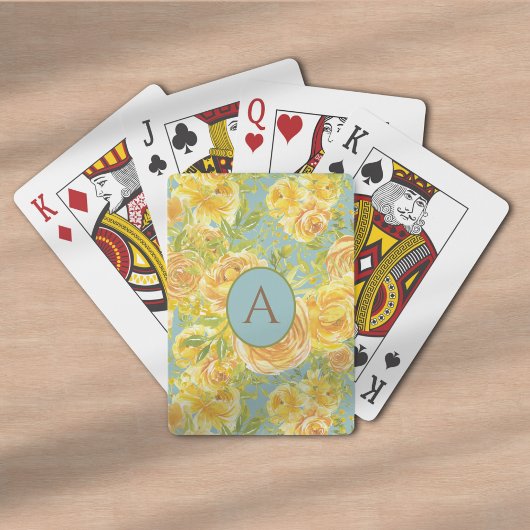 Waterverf geel monogram Roos Pokerkaarten