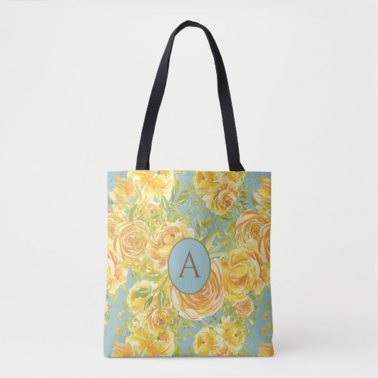  Waterverf geel monogram Roos Tote Bag (Voorkant)