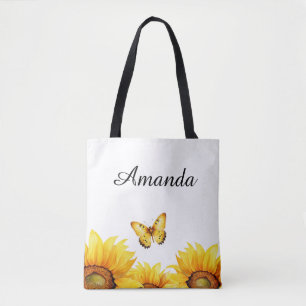 Waterverf geel mooie vlinder naam zonnebloem tote bag