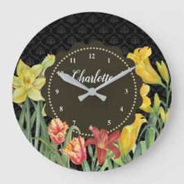 Waterverf Geel Oranje Lente Bloemen Damask Grote Klok