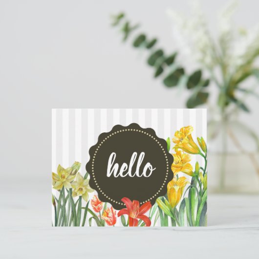 Waterverf Geel Oranje-lentevloerontwerp Briefkaart (Staand voorkant)