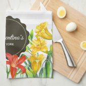 Waterverf Geel Oranje-lentevloerontwerp Theedoek (Quarter Fold)