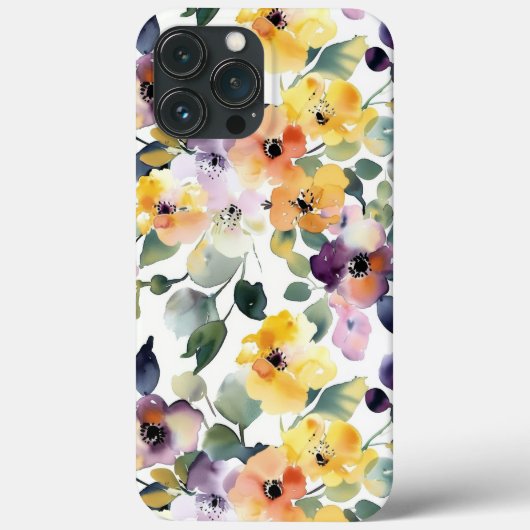 Waterverf Geel Paars Bloemen Naadloos Patroon Case-Mate iPhone Case (Achterkant)