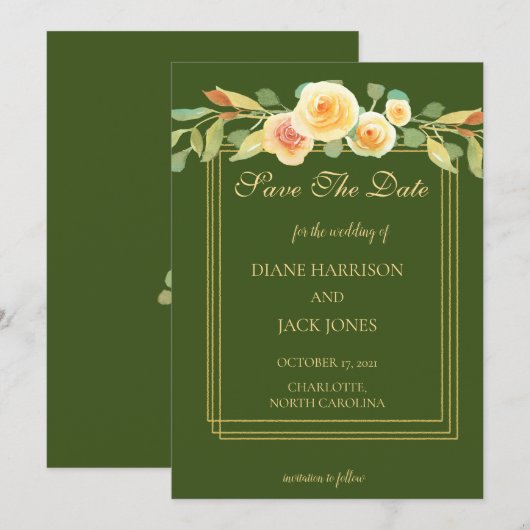 Waterverf Geel Rose Boeket Save the Date Kaart (Voorkant / Achterkant)