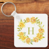 Waterverf geel Roses Floral Wreatmonogram Sleutelhanger (Voorkant)