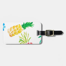 Waterverf, geel, roze en blauwe ananas bagagelabel