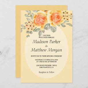 Waterverf geel rozen bruiloft kaart