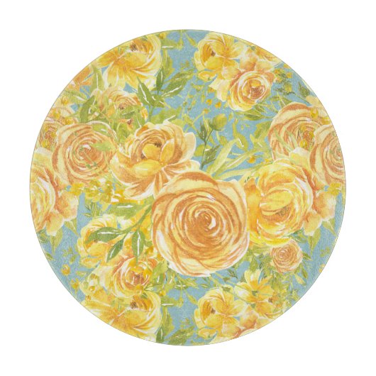  Waterverf geel rozenpatroon Snijplank (Voorkant)