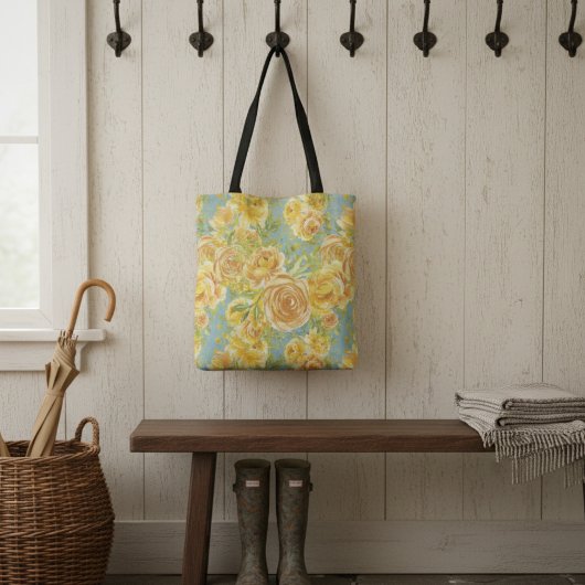 Waterverf geel rozenpatroon Tote Bag