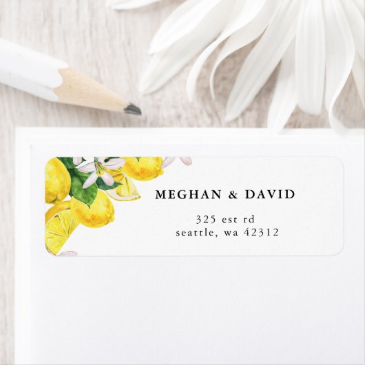 Waterverf Geel Rustiek Citrus Lemon Bruiloft Etiket (Insitu)