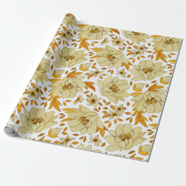 Waterverf Geel Sinaasappel Bloempatroon Cadeaupapier