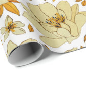 Waterverf Geel Sinaasappel Bloempatroon Cadeaupapier (Rol Hoek)