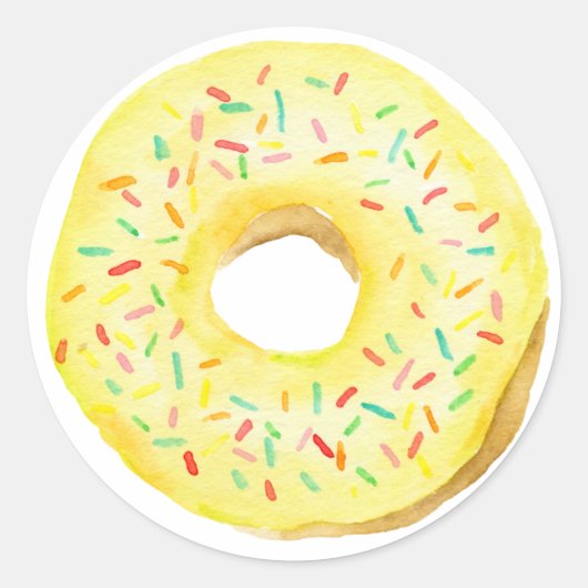 Waterverf Geel Sprinkle Donut Verjaardag Ronde Sticker (Voorkant)