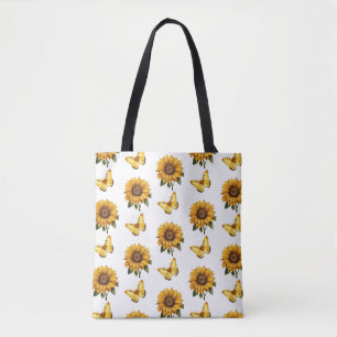 Waterverf geel vlinder zonnebloempatroon tote bag