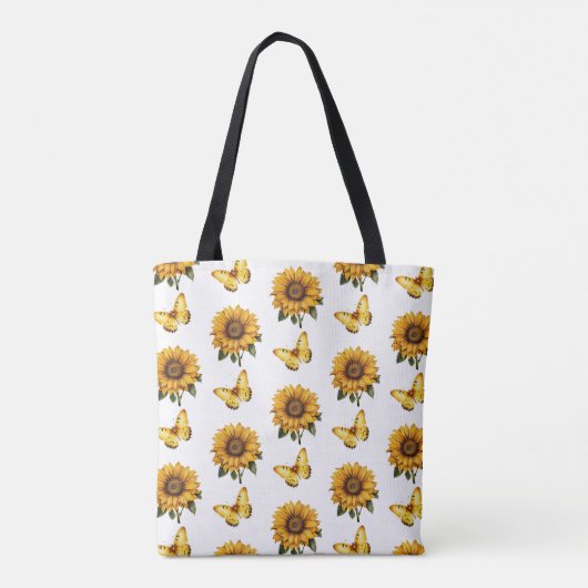 Waterverf geel vlinder zonnebloempatroon tote bag (Achterkant)