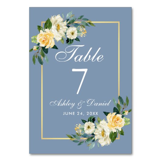 Waterverf Geel White Floral Gold Wedding Kaart (Voorkant)