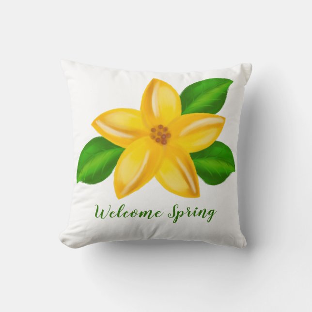 Waterverf Geel Wildflower Welkom Voorjaar Kussen (Voorkant)