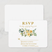 Waterverf Geel Wit Bloemen Elegant Gold RSVP Kaartje (Voorkant / Achterkant)