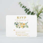 Waterverf Geel Wit Bloemen Elegant Gold RSVP Kaartje (Staand voorkant)