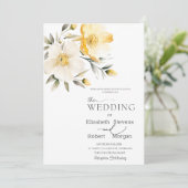 Waterverf Geel Wit Bloemen Trouwuitnodiging Kaart (Staand voorkant)