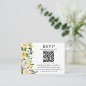 Waterverf Geel Wit Floral QR RSVP Weddenschap Informatiekaartje (Staand voorkant)