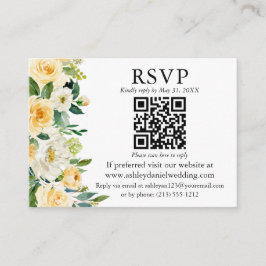 Waterverf Geel Wit Floral QR RSVP Weddenschap Informatiekaartje