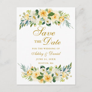 Waterverf Geel Witte Bloem Goud Save the Date Aankondigingskaart