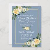 Waterverf Geel Witte Floral Dusty Blue Wedding Kaart (Voorkant)