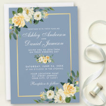 Waterverf Geel Witte Floral Dusty Blue Wedding