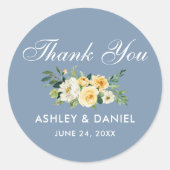 Waterverf Geel Witte Floral Dusty Blue Wedding Ronde Sticker (Voorkant)