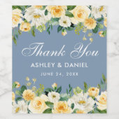 Waterverf Geel Witte Floral Dusty Blue Wedding Wijn Etiket (Enkel label)