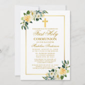 Waterverf Geel-witte Floral Eerste Communie Kaart (Voorkant)