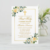 Waterverf Geel-witte Floral Eerste Communie Kaart (Staand voorkant)