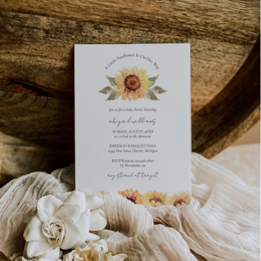 Waterverf Geel Zonnebloem Baby shower Uitnodiging