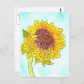 Waterverf  Geel Zonnebloem Briefkaart (Voorkant / Achterkant)