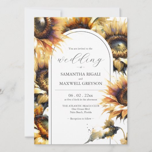 Waterverf geel zonnebloem bruiloft uitnodigingen (Voorkant)