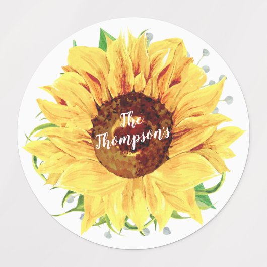 Waterverf Geel Zonnebloem gepersonaliseerd Labels (Design 1)