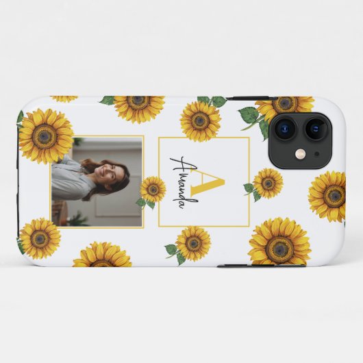 Waterverf Geel Zonnebloem Monogram Moeder Case-Mate iPhone Case (Achterkant (horizontaal))