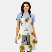 Waterverf Geel Zonnebloem Monogram Moeder Schort (Gedragen)