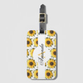 Waterverf geel zonnebloem naam monogramed bagagelabel (Voorkant (verticaal))